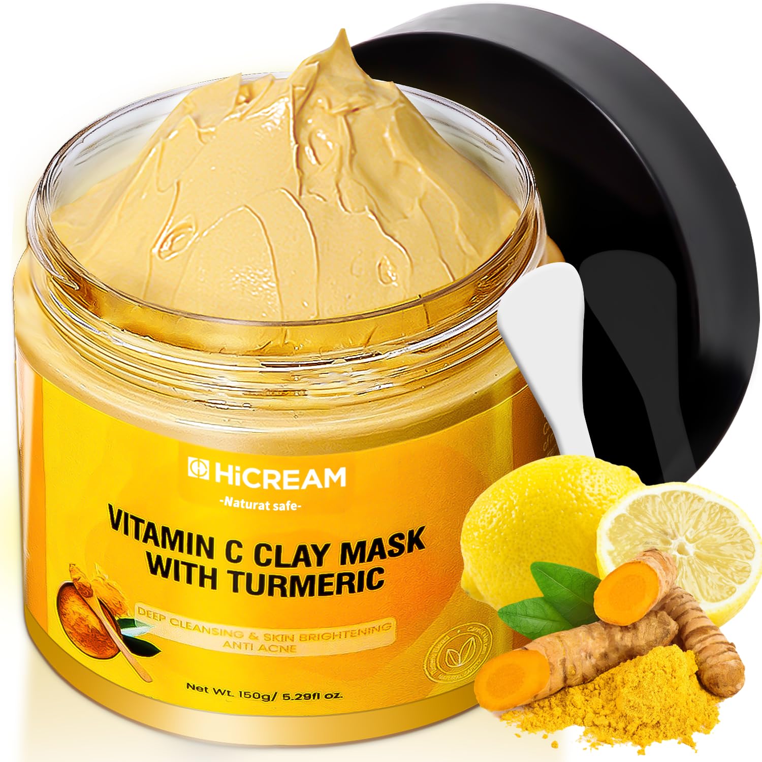 Turmeric Vitamin C Clay Mask,Deep Cleansing Facial Mask, Clay Face Mask Skin Care with Kaolin Clay and Aloe for Pores, Acne, Dark Spots, Hydrating 5.29 Oz